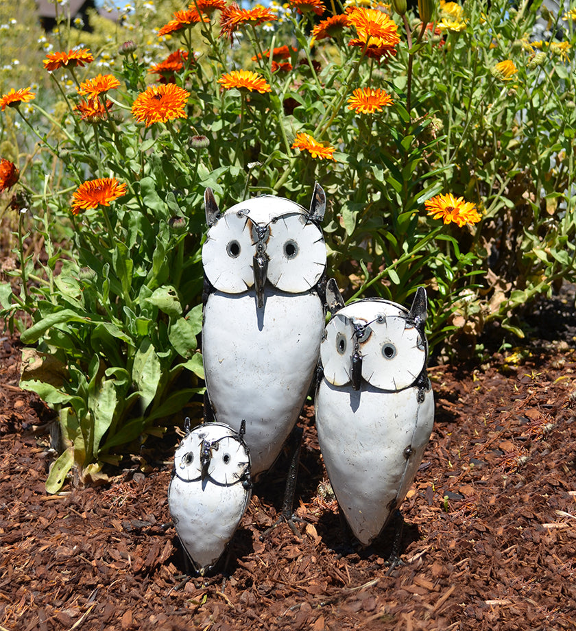 Recycled Metal Horned Owl Sculptures