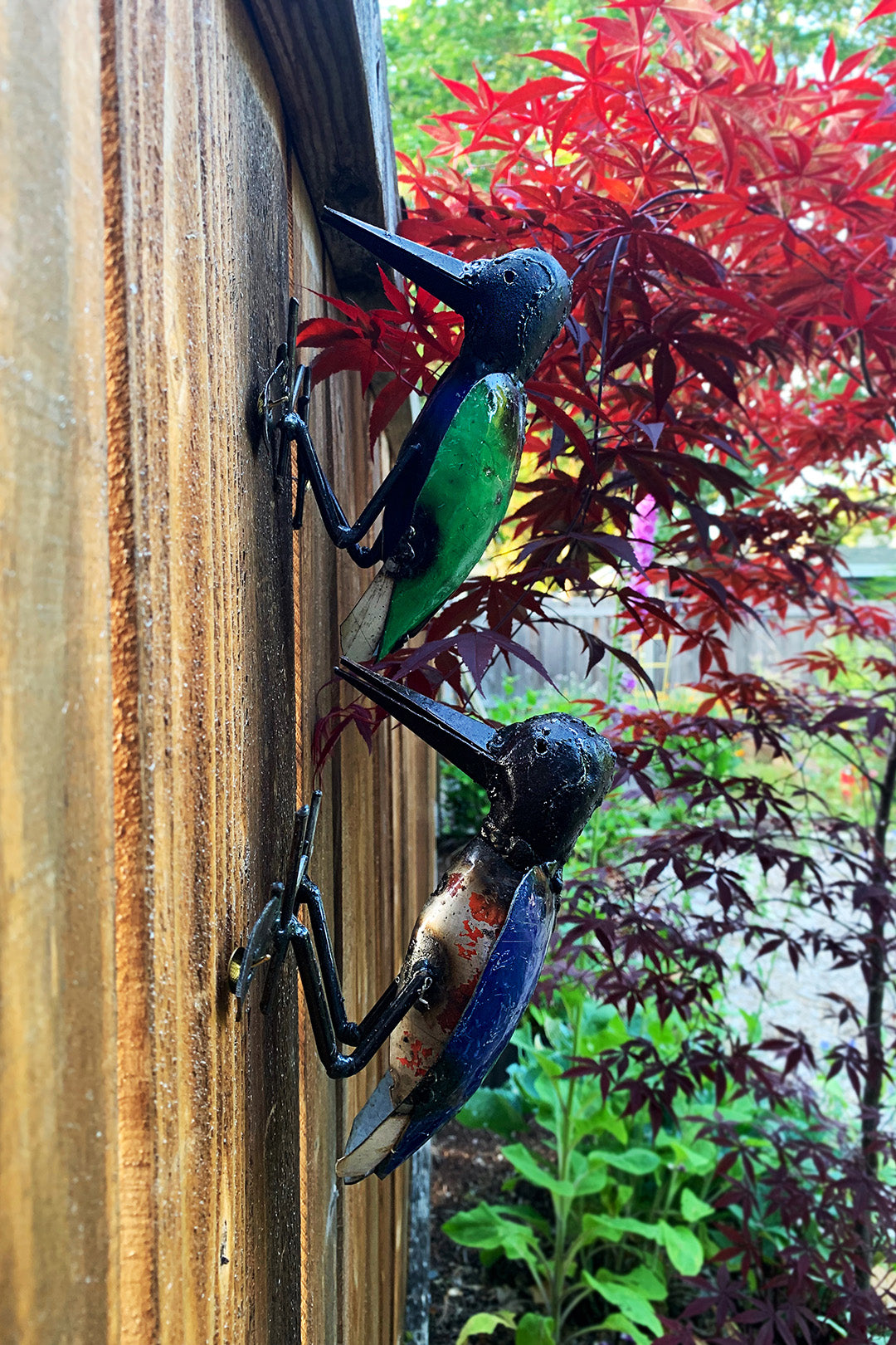 Colorful Hanging Woodpecker Recycled Oil Drum Sculpture