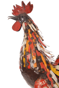 Red & Yellow Rooster Large Recycled Metal Sculpture