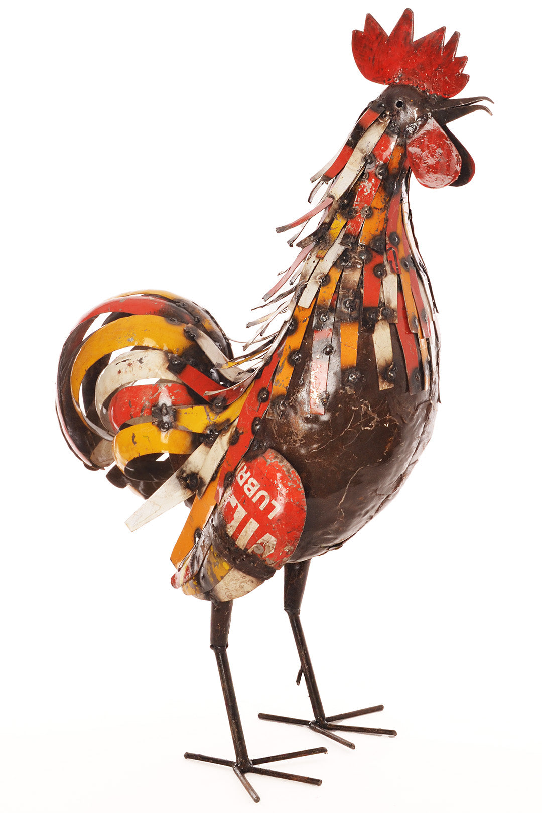 Red & Yellow Rooster Large Recycled Metal Sculpture