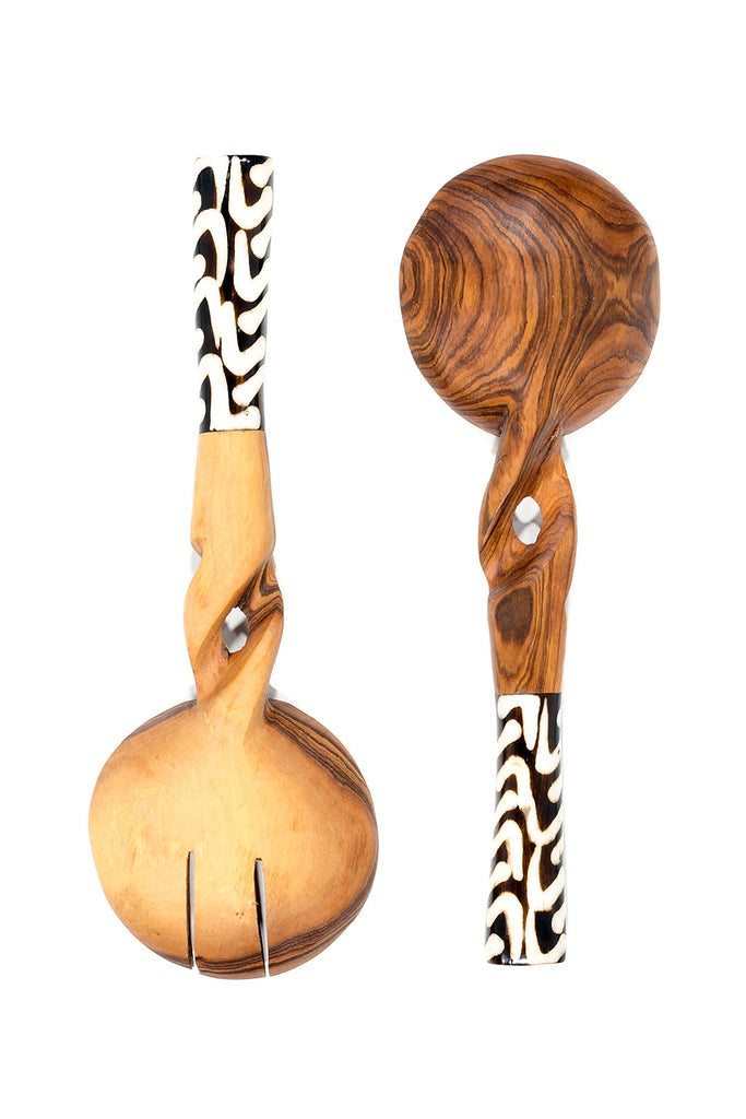Twisted Olivewood Servers with Bone Handles