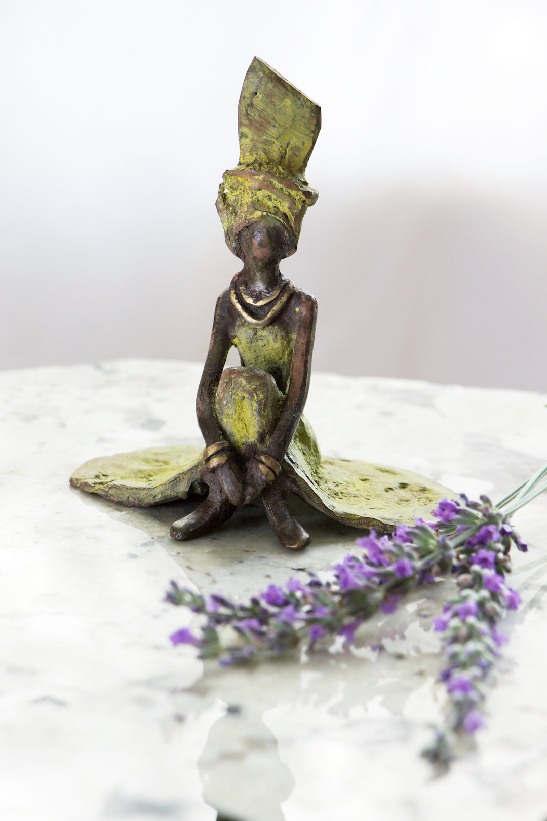 Contemplative Woman in Green Bronze Sculpture Default Title