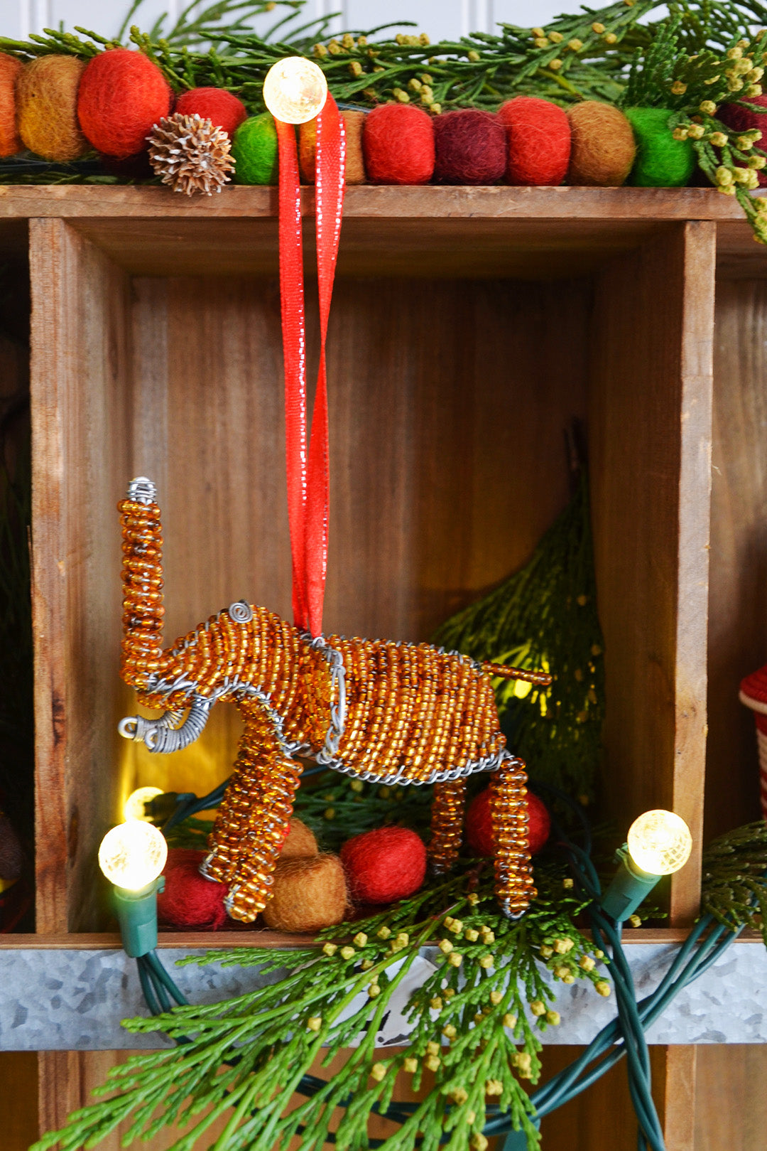 Beaded Wire Elephant Christmas Ornament [Choose from 4 Colors]