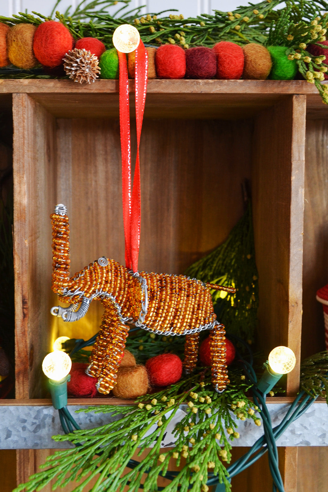 Beaded Wire Elephant Christmas Ornament [Choose from 4 Colors]