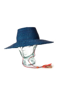 Blue Wide Brimmed Elephant Grass Bolga Sun Hat