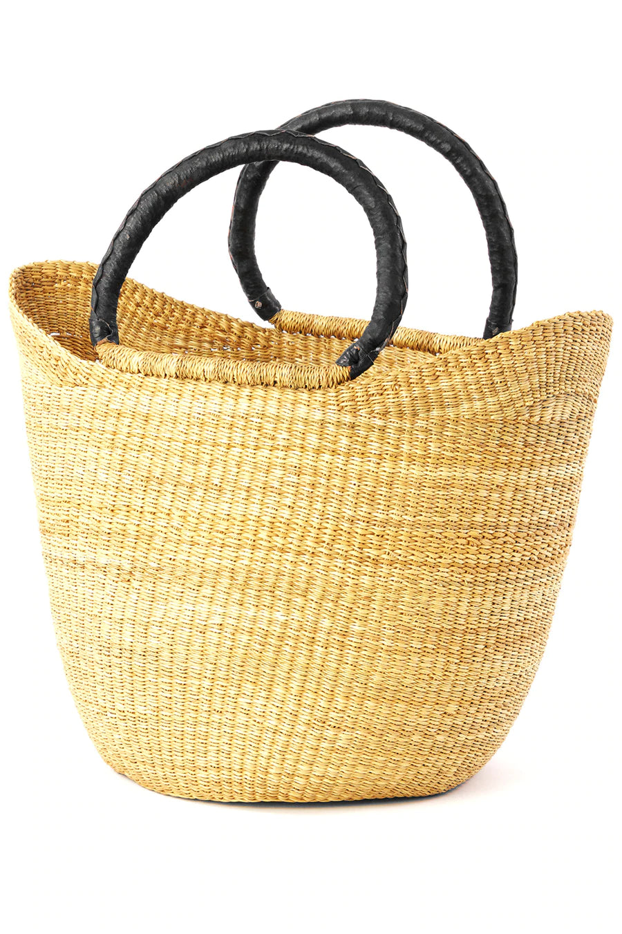 Natural Wing Shopper with Black Leather Handles