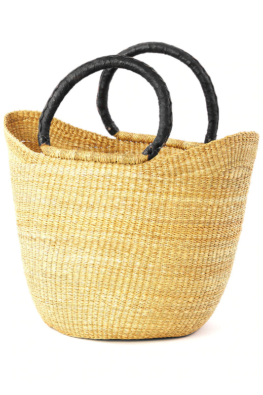 Natural Wing Shopper with Black Leather Handles
