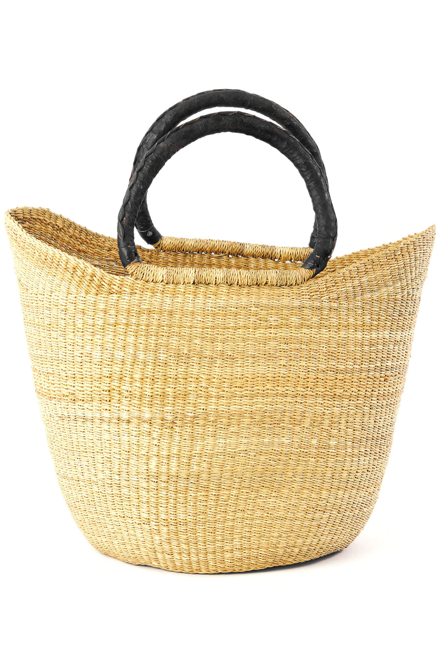 Natural Wing Shopper with Black Leather Handles