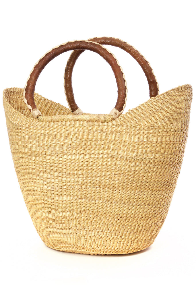 Natural Wing Shopper with Braided Brown Leather Handles Default Title