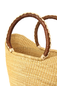 Natural Wing Shopper with Braided Brown Leather Handles Default Title