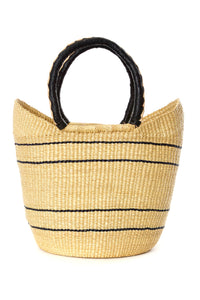 Natural Striped Shopper with Black Leather Handles Default Title