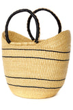 Natural Striped Shopper with Black Leather Handles Default Title