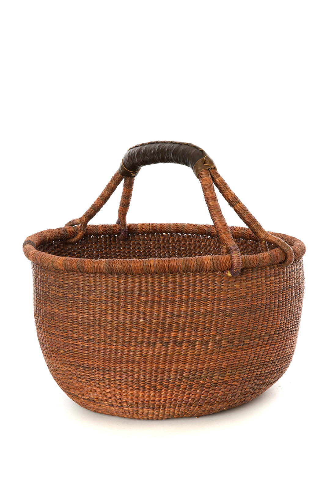 Cinnamon Stick Bolga Basket with Leather Wrapped Handles