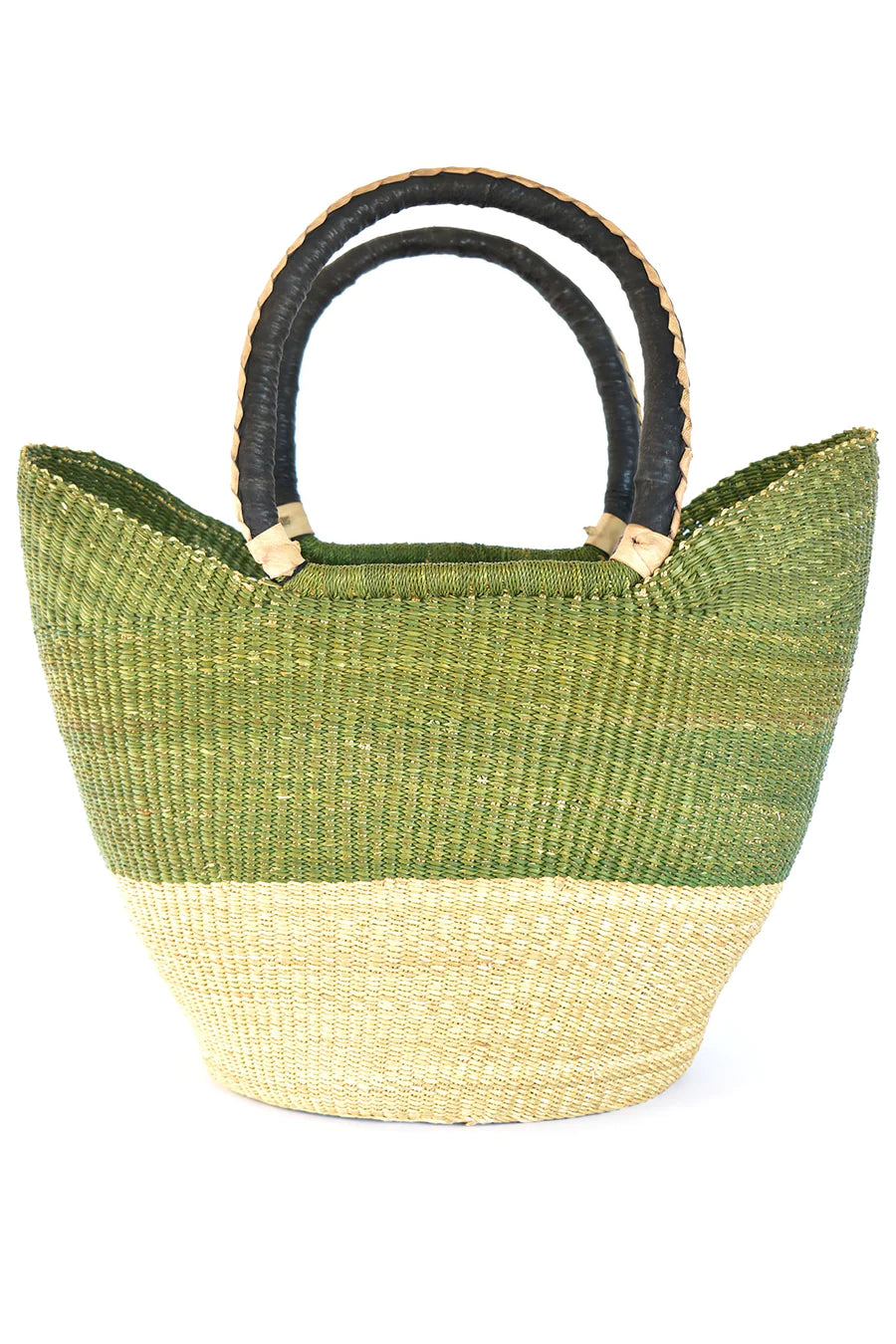Sage Green Color Block Wing Shopper with Leather Handles