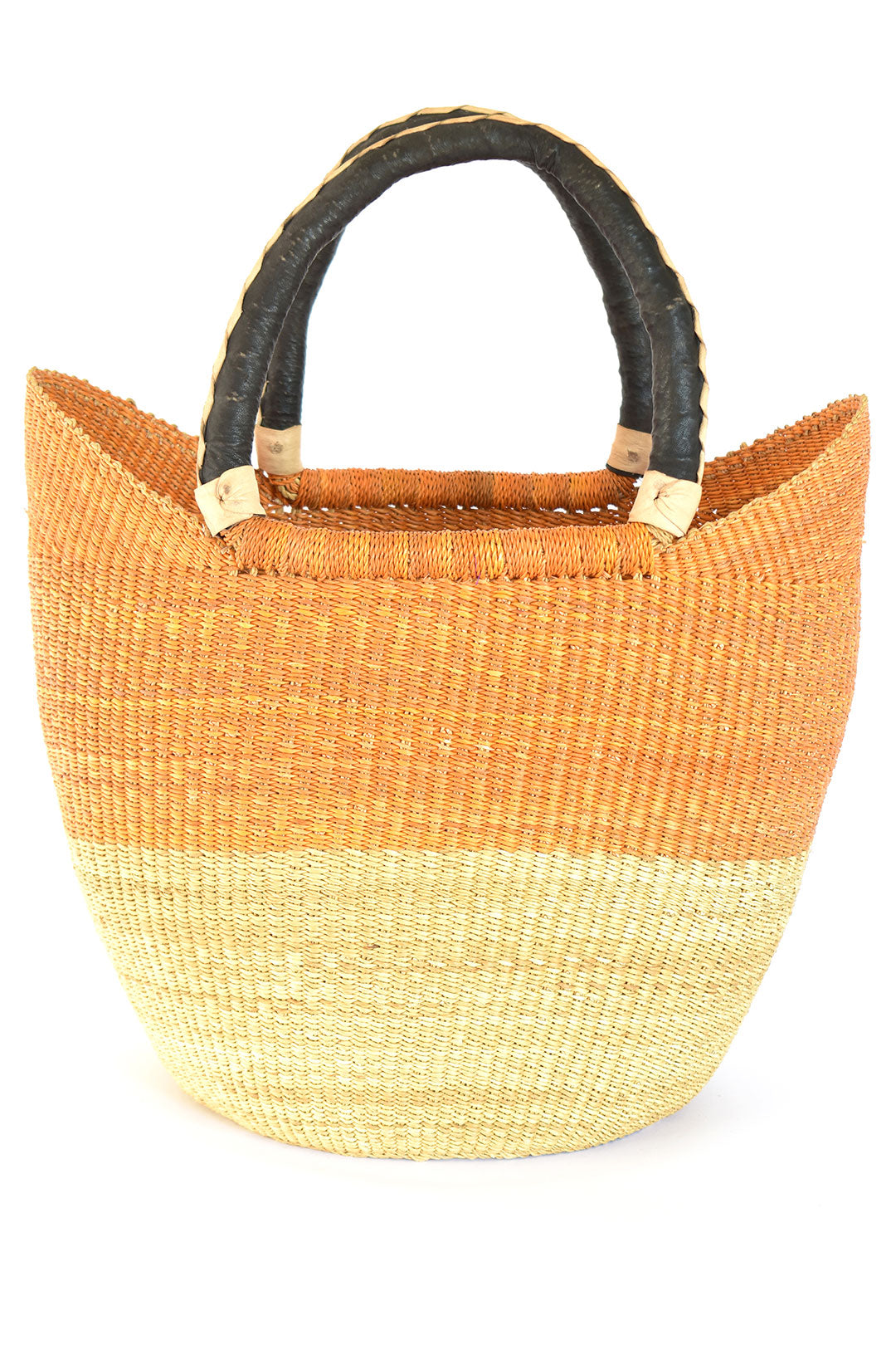 Pumpkin Color Block Wing Shopper with Braided Leather Handles