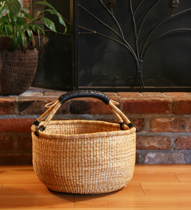 Leather Handled Bolga Basket - Basket Handmade in Africa - Swahili Modern - 2