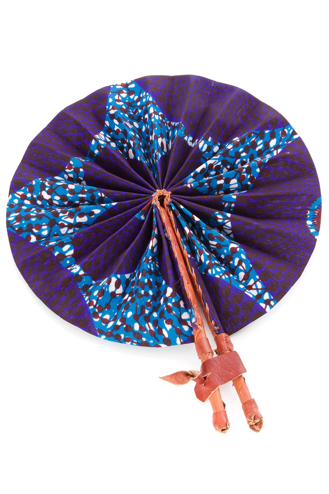 Iris Canopy Ankara Cloth and Leather Folding Fan
