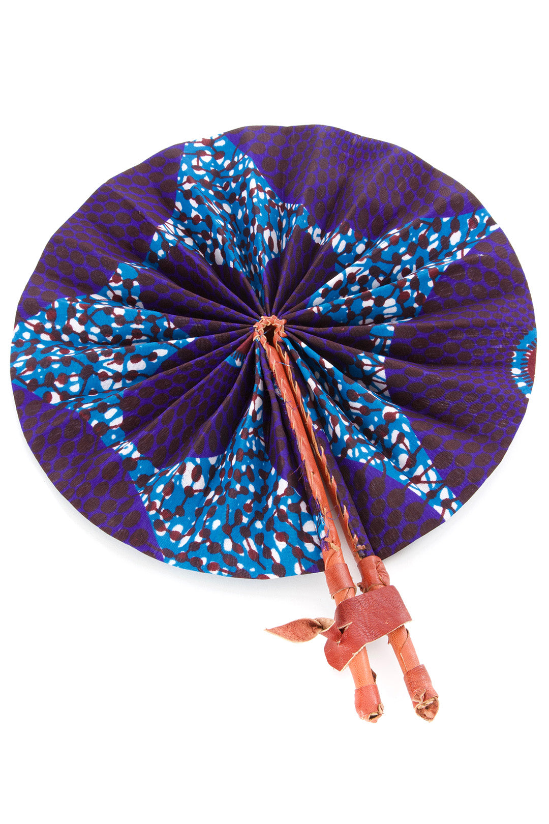 Iris Canopy Ankara Cloth and Leather Folding Fan