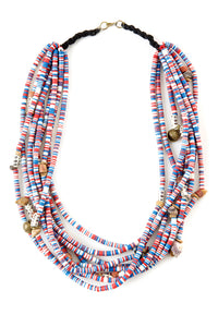 Red, White and Blue Heishi Bead Necklace from Ghana