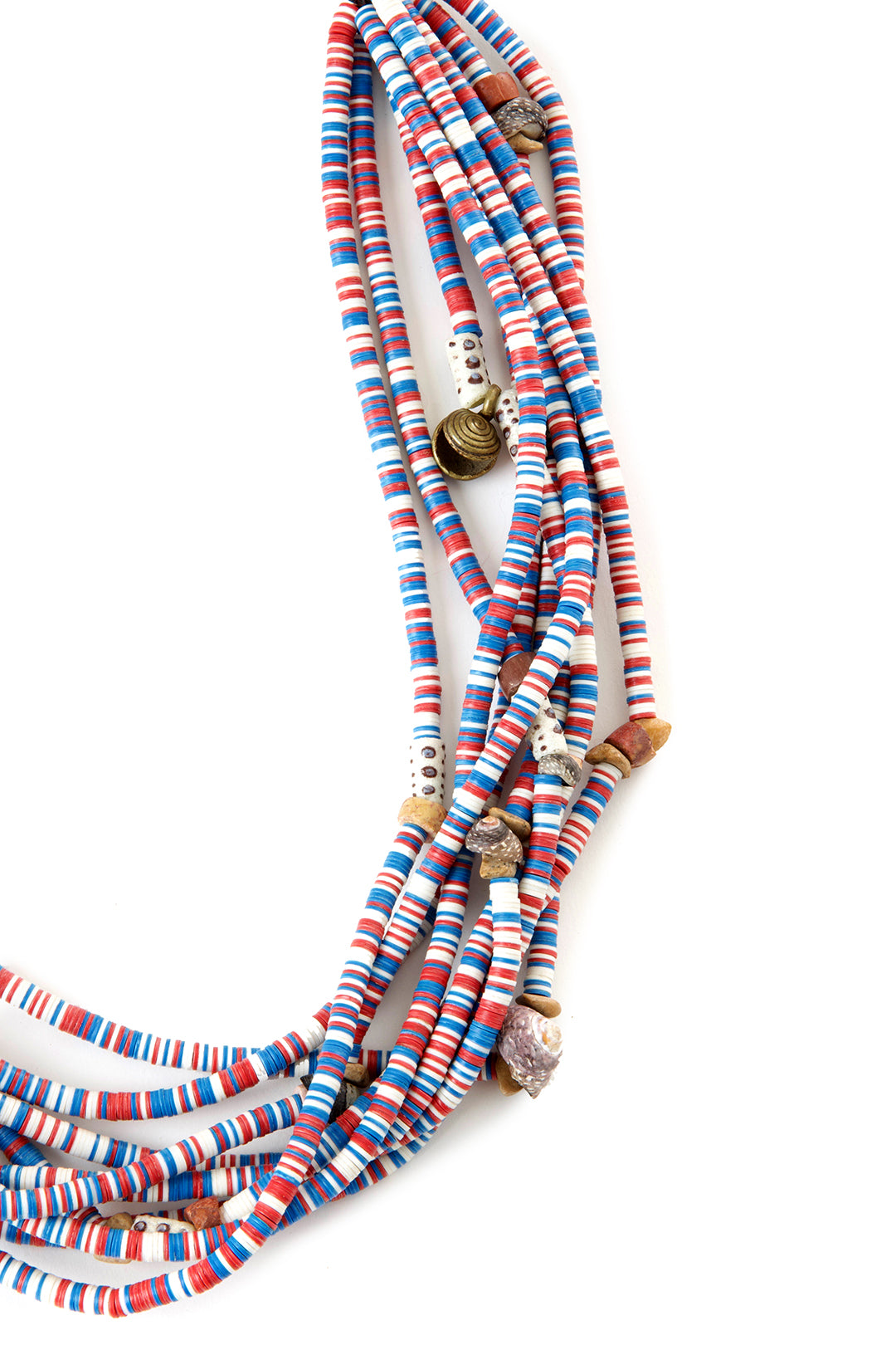 Red, White and Blue Heishi Bead Necklace from Ghana