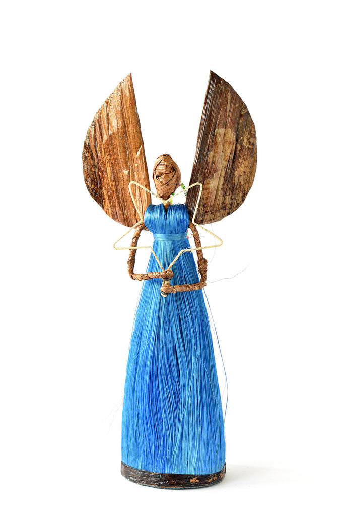 10" Blue Sisal Angel of Light Holiday Sculpture
