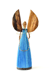 10" Blue Sisal Angel of Light Holiday Sculpture