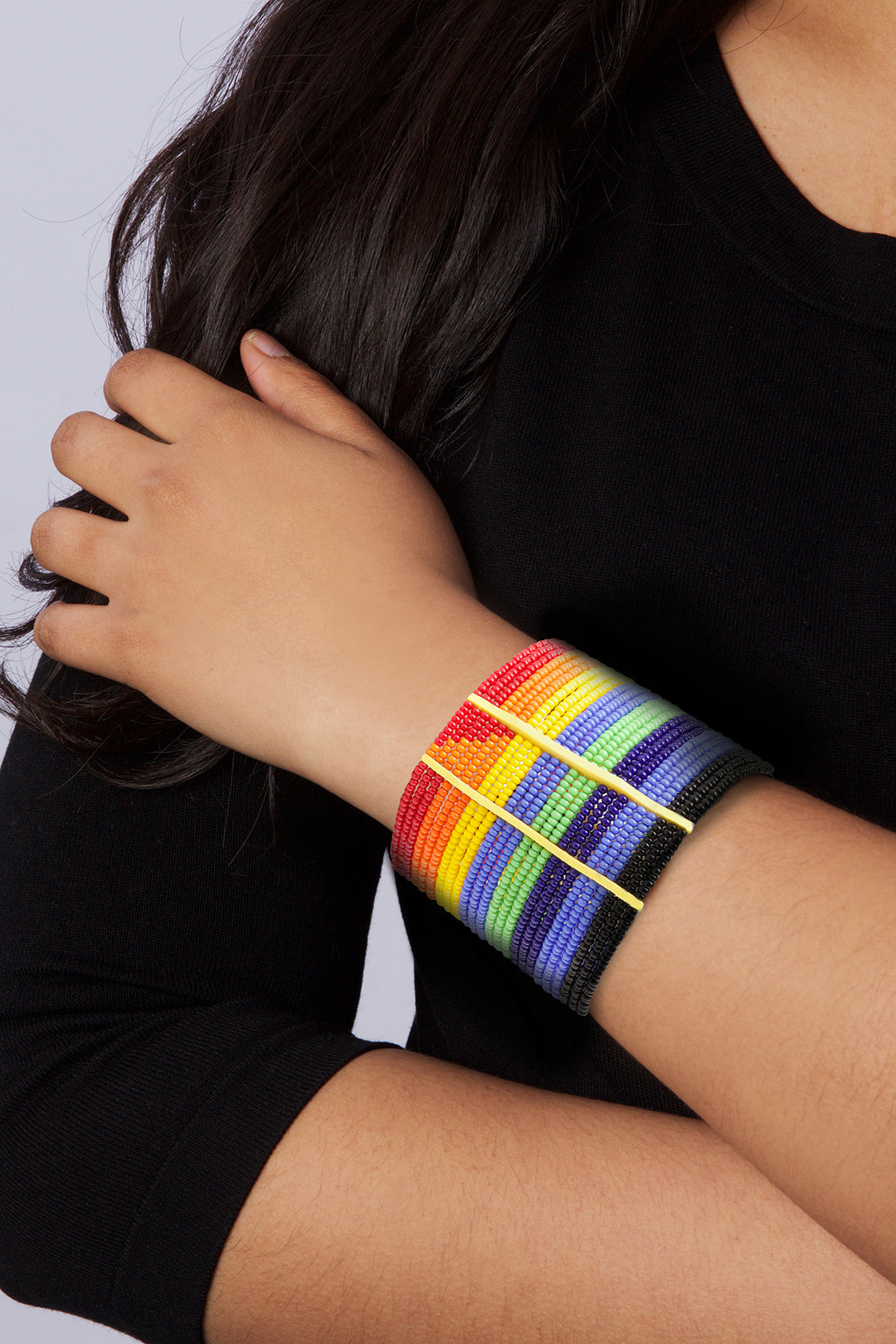 Modern Maasai Rainbow Beaded Cuff Bracelet Default Title