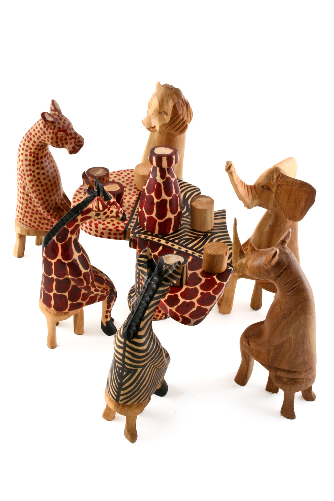 African Animal Tea Party Jacaranda Wood Sculpture Default Title