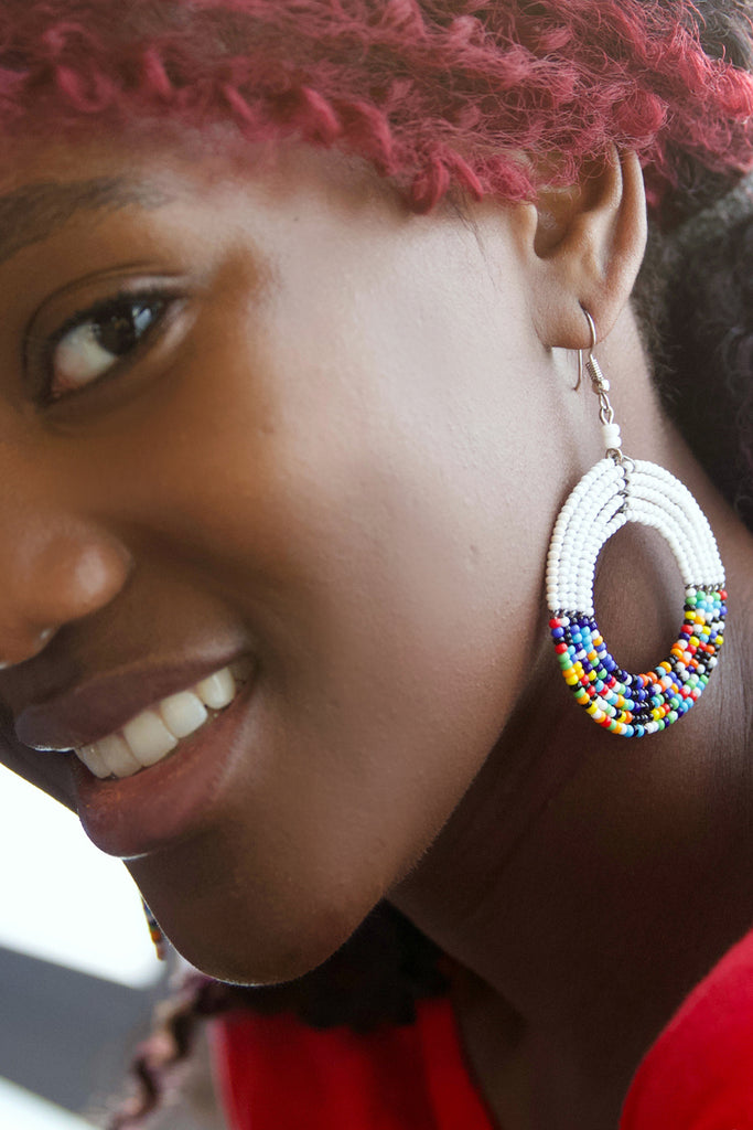 Vanilla with Sprinkles Maasai Circle Earrings