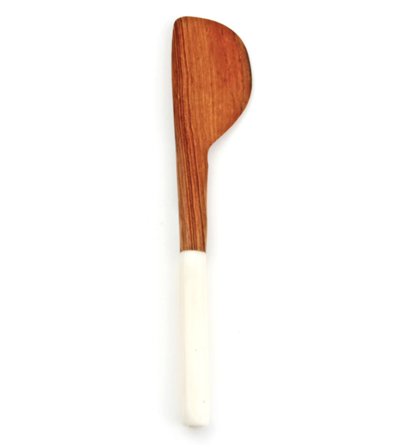Olive Wood Butter Spreader with White Bone Handle