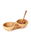 Double Olive Wood Condiment Bowl & Spoons Default Title
