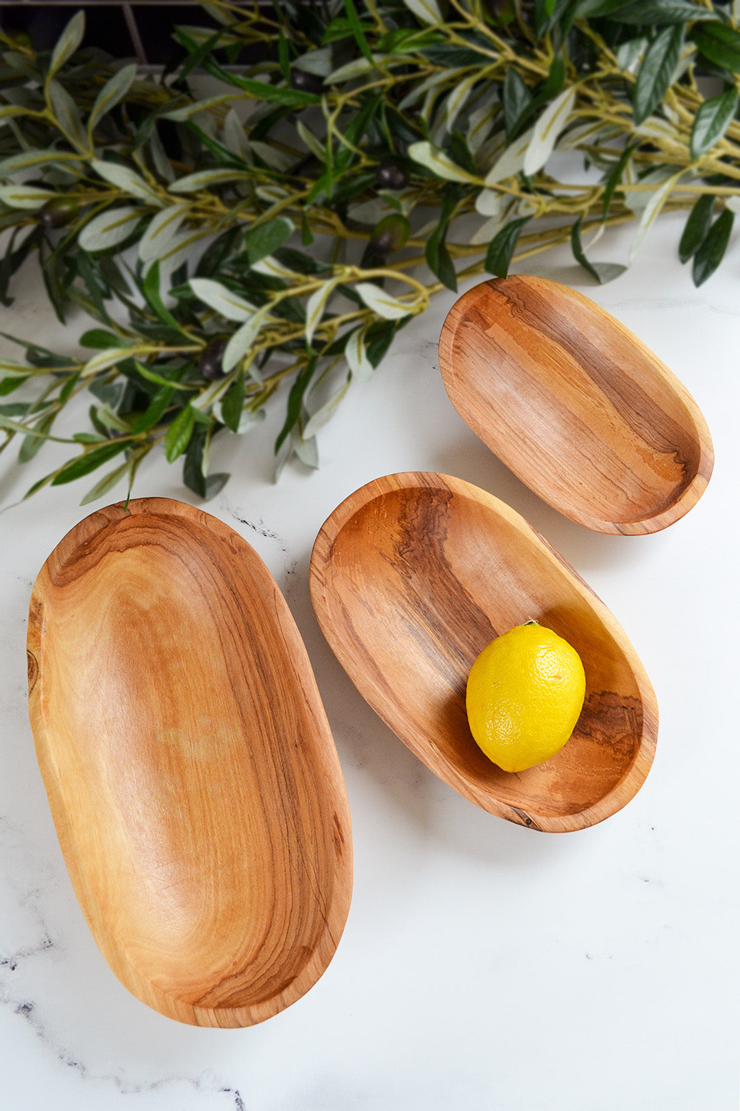 Set/3 Chef's Hand Carved Olive Wood Serving Bowls