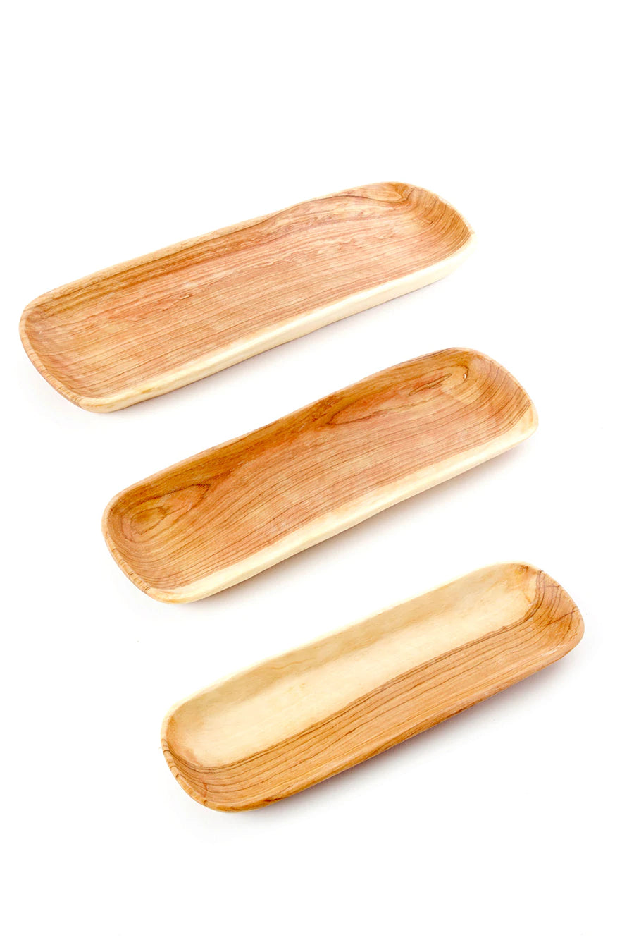 Set of Three Olive Wood Shallow Cracker Trays