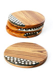 Set of 4 Olive Wood Coasters with Dyed Bone Inlay
