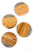Set of 4 Olive Wood Coasters with Dyed Bone Inlay