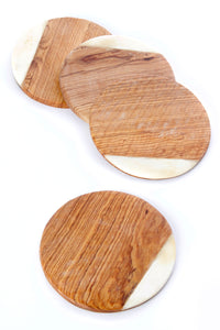 Set of Four Olive Wood Coasters with White Bone Inlay