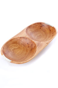 Olive Wood Double Serving Bowl with Bone Inlay