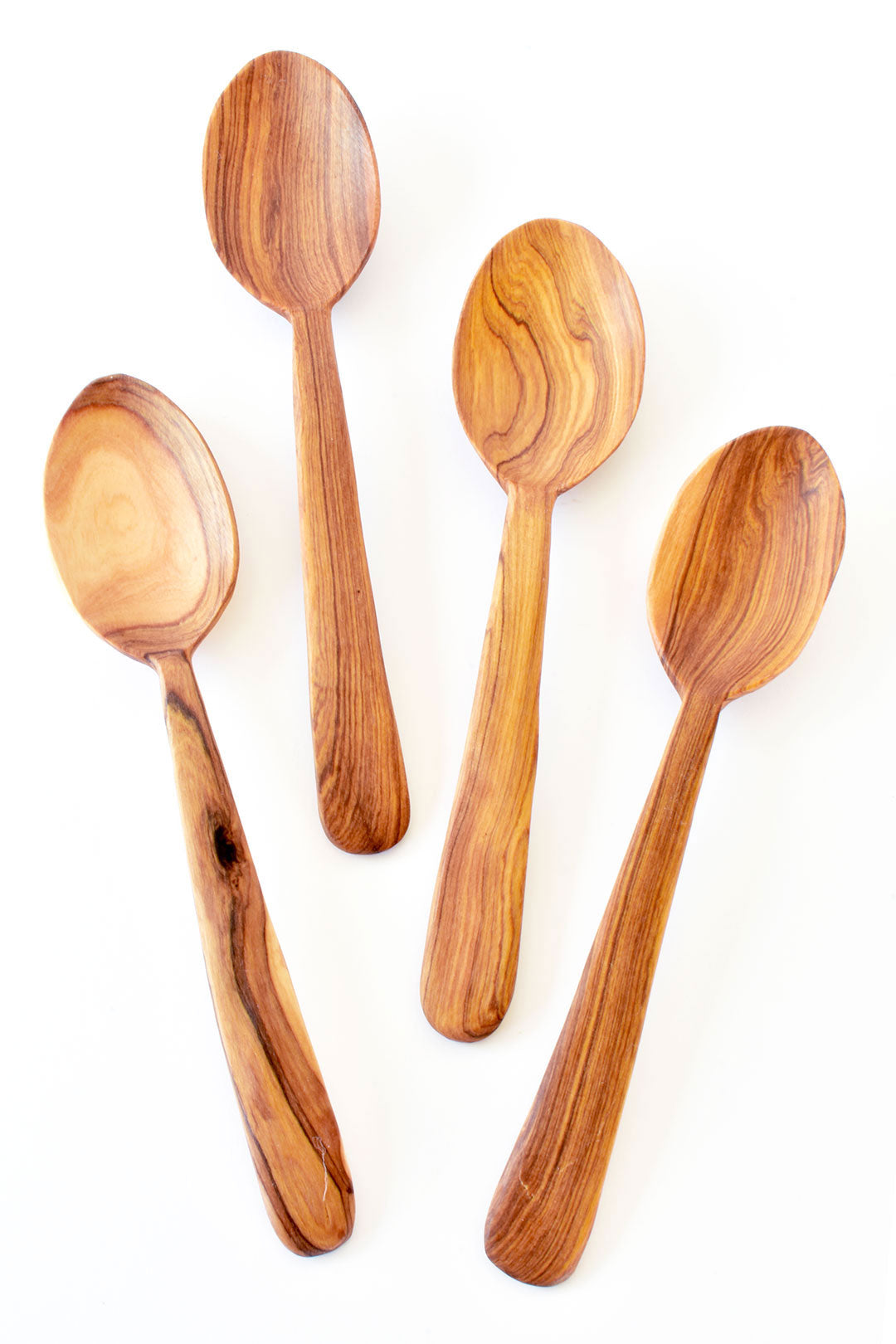 Set of Four Wild Olive Wood Classic Spoons