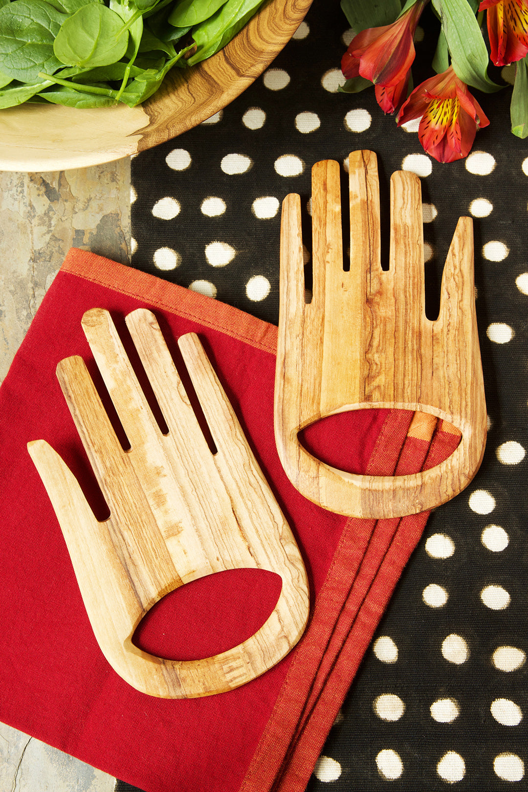 Olive Wood Helping Hands Salad Set Default Title