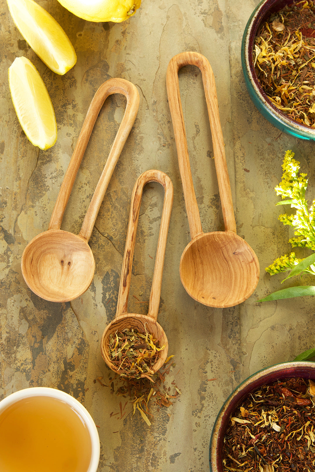 Set of Three Wild Olive Wood Loop Handle Spoons Default Title