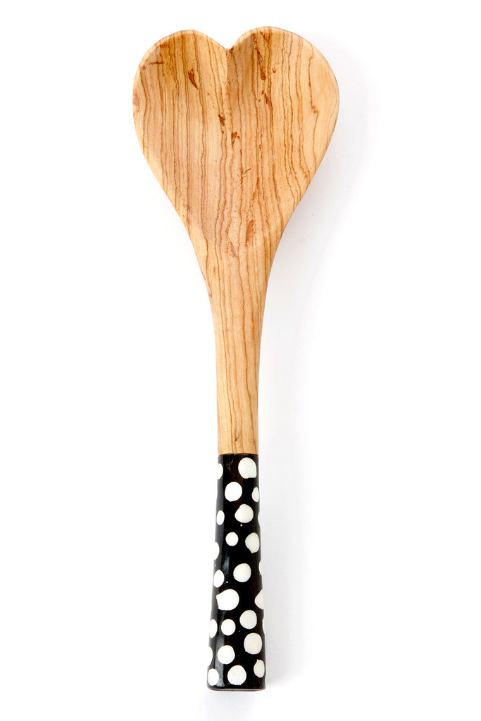 Olive Wood Heart Cooking Spoon with Batik Dot Handle Default Title