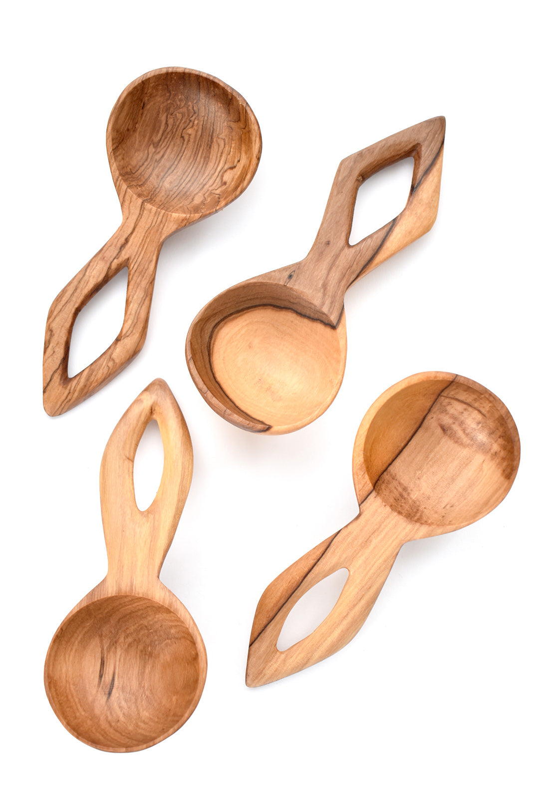 Set of Four Wild Olive Wood Eyelet Scoops Default Title