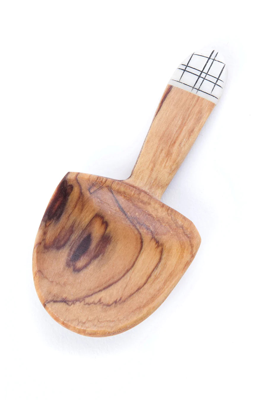 Olive Wood Scoop with Etched Bone Handle