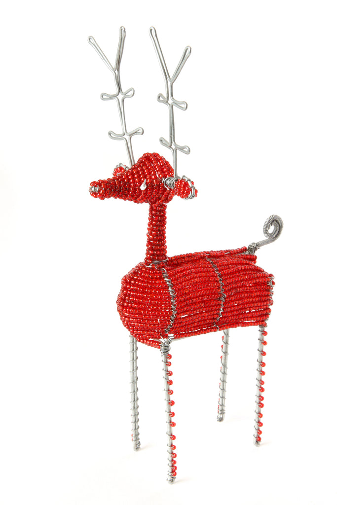 Red Beaded Wire Reindeer Sculpture Default Title