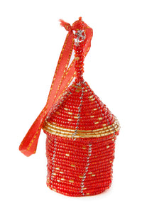 Beaded Holiday Hut Gift Box Ornament Red Beaded Hut Gift Box Ornament
