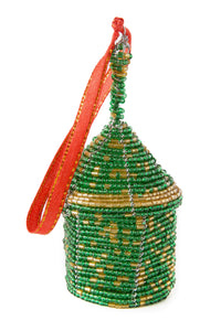 Beaded Holiday Hut Gift Box Ornament Green Beaded Hut Gift Box Ornament