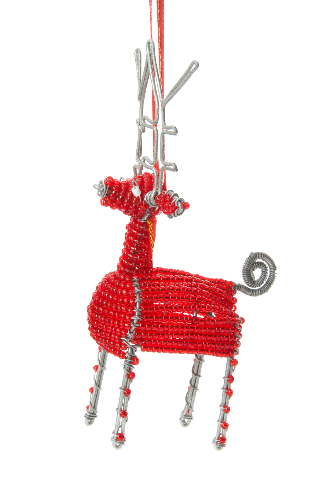 Beaded Wire Reindeer Ornament Red Beaded Reindeer Ornament