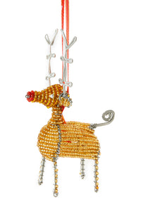 Beaded Wire Reindeer Ornament Gold Beaded Reindeer Ornament