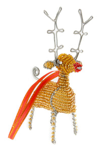 Beaded Wire Reindeer Ornament Gold Beaded Reindeer Ornament