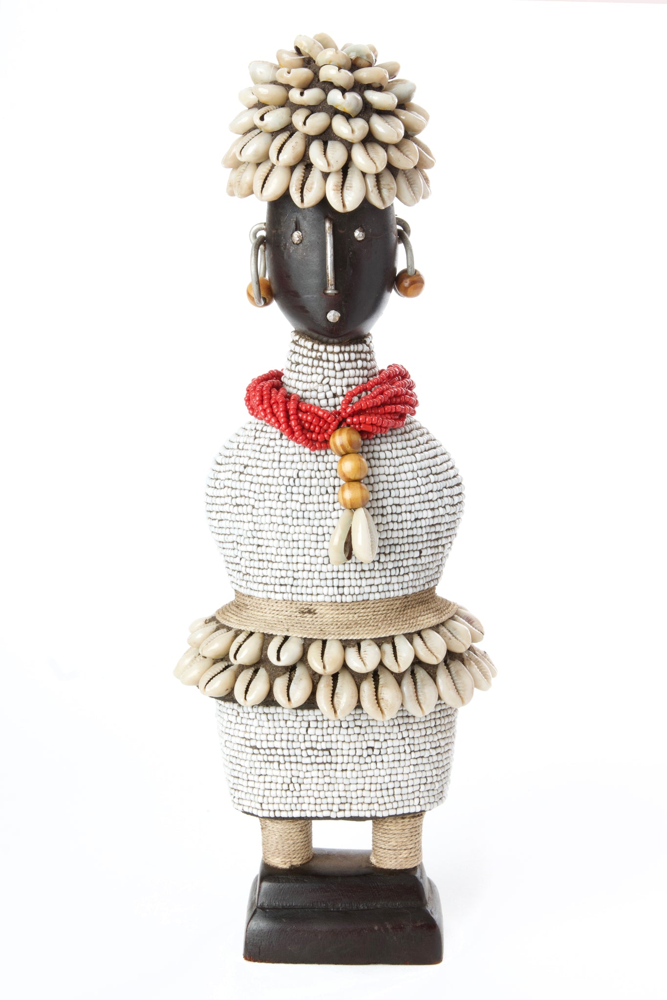 Limited Edition Beaded Namji Doll in White with Red Necklace